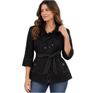 Luii Anthropologie Womens Ruffle Collar Belted Jacket Blazer XL Y2K Black White